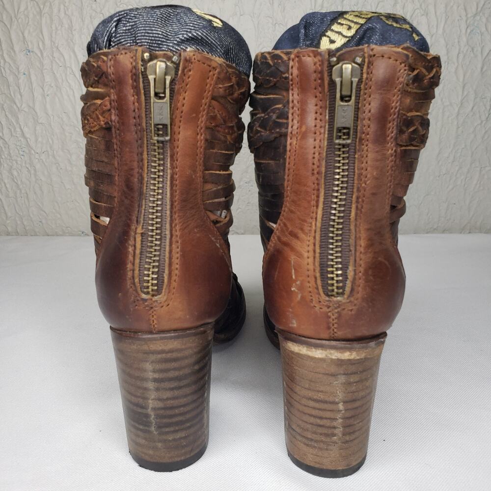 Freebird by Steven Bela Heeled Cage Sandals Boots Brown Leather Sz 7 Distressed - Picture 7 of 16